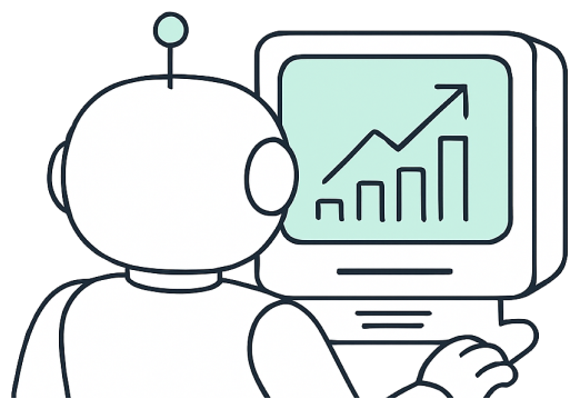 Robot analyzing a financial trend chart